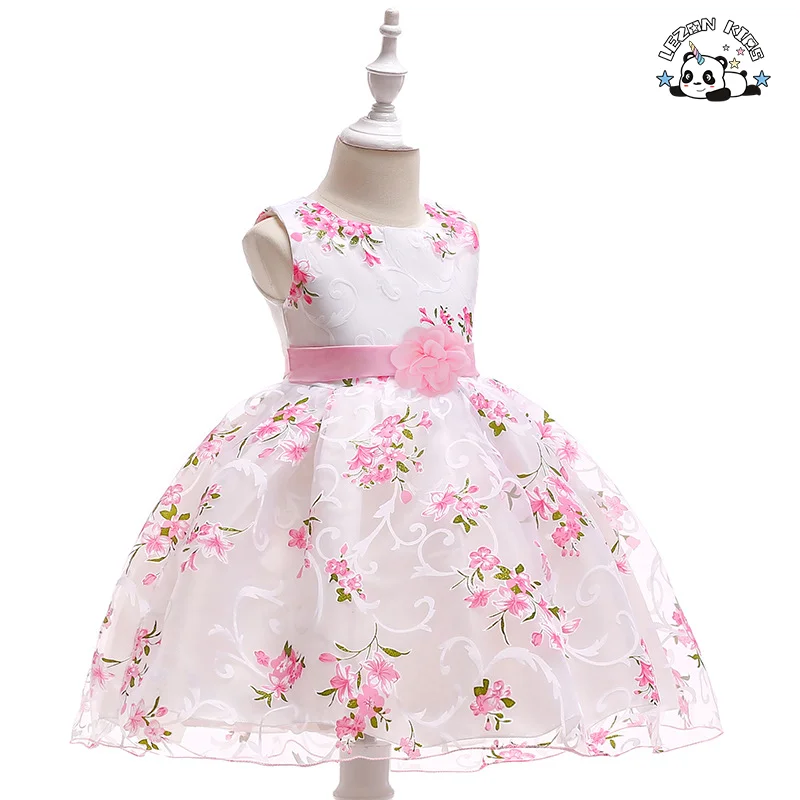 LEZONKIDS - Children Girl Clothing Kids Clothes Flower Girls Dress with Floral Print Wear Vendor Designers Summer Custom Wholesale Big Kids
